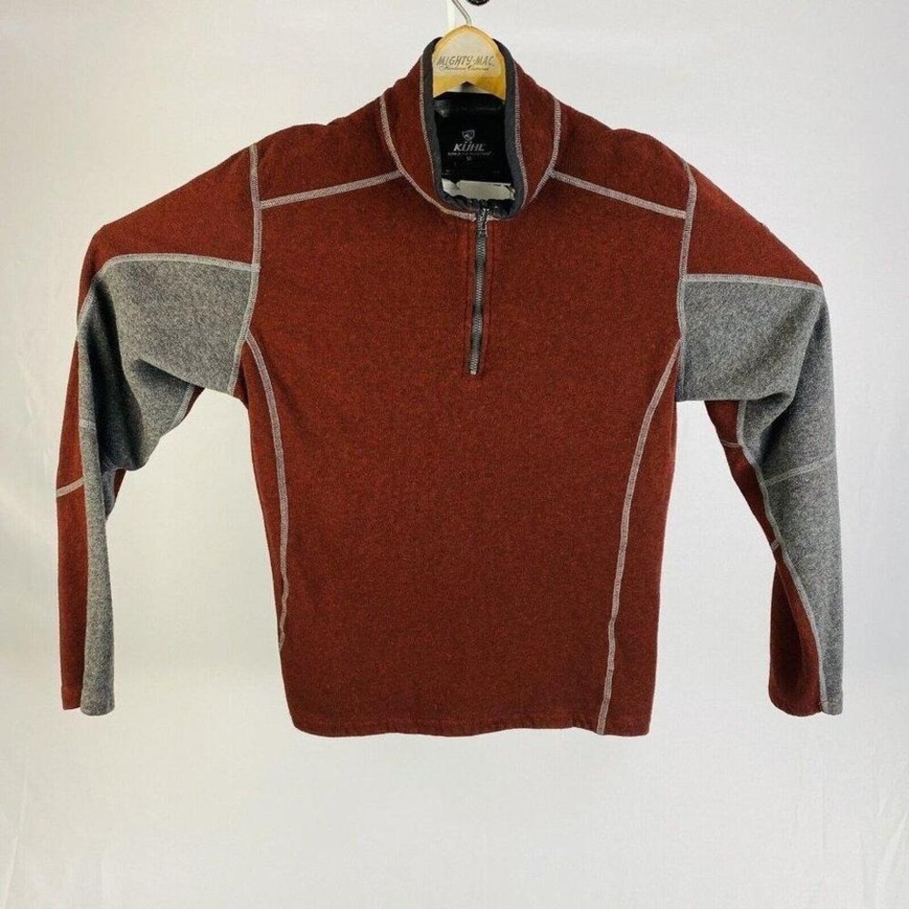 Kuhl Kashmira Mens Red & Grey Acrylic Poly Rayon 1/4 Zip Pullover Sweater Medium
